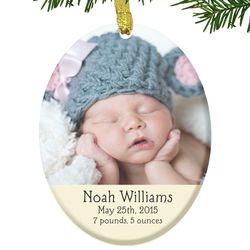 Custom Photo Baby Birth Glass Ornament