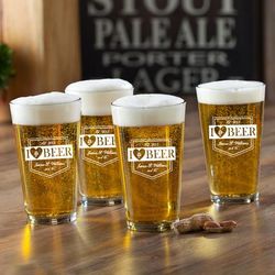 Personalized I Love Beer Pub Glasses