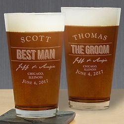 Engraved Wedding Party Pint Beer Glass