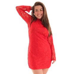Sexy Lace Long Sleeve Plus Size Red Dress