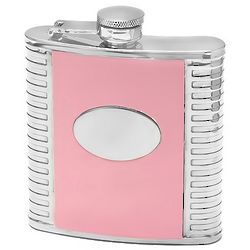 Pink Leather and Steel Engraved Flask