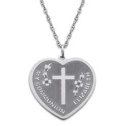Personalized Sterling Silver My Communion Heart Necklace