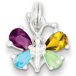 Sterling Silver Multicolor CZ Butterfly Charm