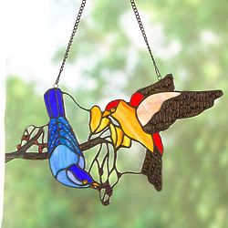 Stained Glass Birds Hanging Art Suncather
