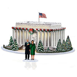 Lincoln Memorial Illuminated Sculpture with Obamas Figurine