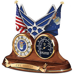 Personalized Air Force Wooden Thermometer & Desk Clock