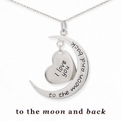 To the Moon and Back Silver Heart and Moon Necklace