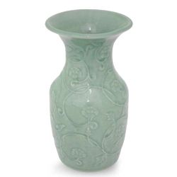 Floral Fantasy Celadon Ceramic Vase
