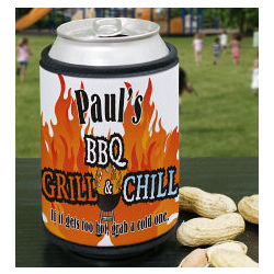 BBQ Grill & Chill Personalized Can Wrap Koozie