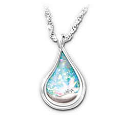 Diamond and Created Opal Engraved Pendant Necklace