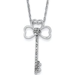 14K White Gold Diamond Clover Key Necklace