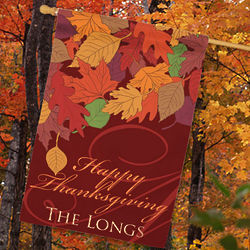Personalized Fall Leaves Thanksgiving House Flag