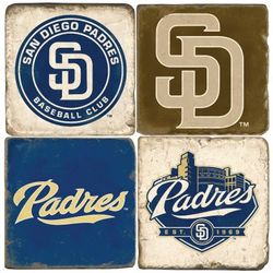 San Diego Padres Italian Marble Coasters with Wrought Iron Holder