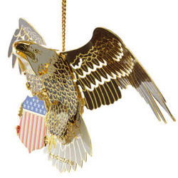 Bald Eagle with Shield Gold Plated Ornament