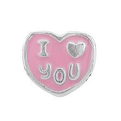 Sterling Silver & Pink Enamel 'I Love You' Heart-Shaped Charm