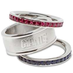 Stainless Steel and Crystal Stacked New York Giants Rings