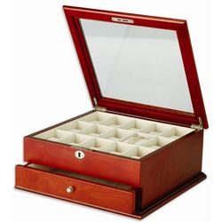 Wood Watch Box with Clear Window Lid And Jewelry Drawer