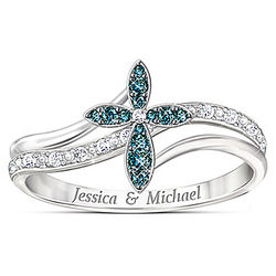Personalized Joined in Faith Blue and White Diamond Ring