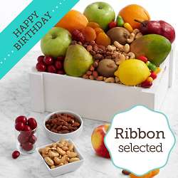 Fruit, Sweets & Nuts Gift Crate with Birthday Ribbon