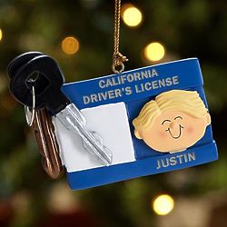 Personalized Blonde Boy Driver's License Ornament