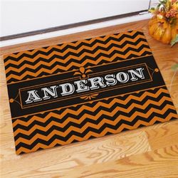 Personalized Family Orange and Black Halloween Doormat