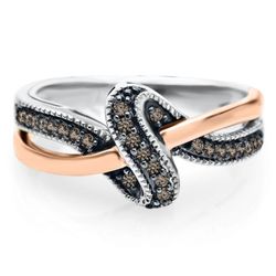 Sparkling Champagne Diamond Ring in Sterling Silver and Rose Gold