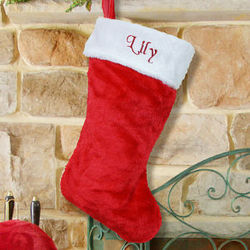 Red Plush Embroidered Christmas Stocking