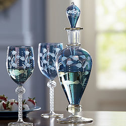 Mouth-Blown Etched Floral Decanter