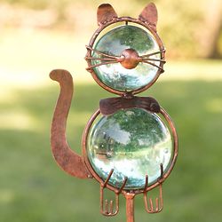 Glass Gazing Ball Cat Garden Stake