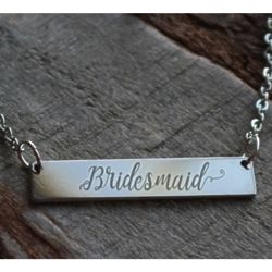Bridesmaid's Steel Bar Necklace with Personalized Engraving