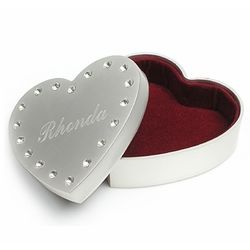 Personalized Rhinestone Heart Jewelry Box
