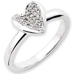 Sterling Silver Stackable Heart with Diamonds Ring