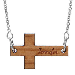 Engravable Wood Sideways Cross Necklace