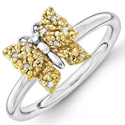 Silver and 14k Gold-Plated Stackable Diamond Butterfly Ring