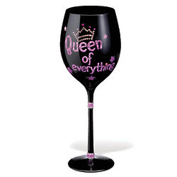 Queen of Everything Sparkle Black Wine Glass