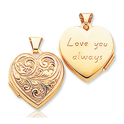 14k Yellow Gold Love You Always Engraved Heart Locket
