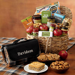 Gourmet Picnic Snack Basket with Personalized Blanket