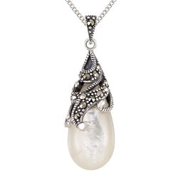 Mother-of-Pearl and Marcasite Drop Necklace in Sterling Silver