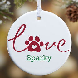 Love Has 4 Paws Personalized Dog Ornament