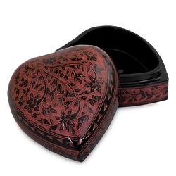 Pink Floral Heart Lacquered Wood Box