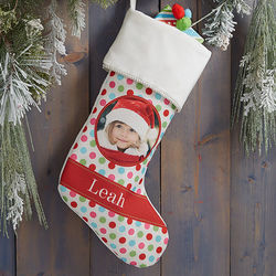 Custom Photo Polka Dot Christmas Stocking