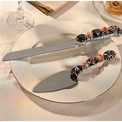 Glass Beaded Cake Knife and Server Set
