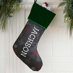Chalked Snowflakes Personalized Green Christmas Stocking