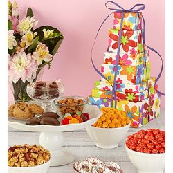Spring Floral Snacks and Sweets Gift Tower