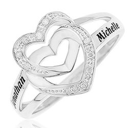 Interlocking Hearts Personalized Diamond Sterling Silver Ring