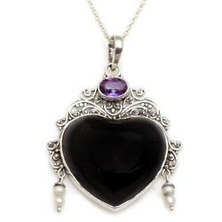 Love Like Midnight Amethyst & Cultured Pearl Pendant Necklace