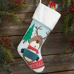Reindeer Family Personalized Ivory Christmas Stocking
