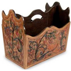 Sweet Contrasts Leather and Mahogany Magazine Rack
