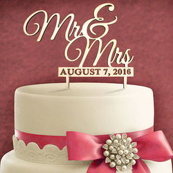 Personalized Wedding Date Mr. & Mrs. Wood Cake Topper