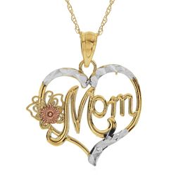 Mom Heart Pendant in 10 Karat Yellow Gold and Rhodium